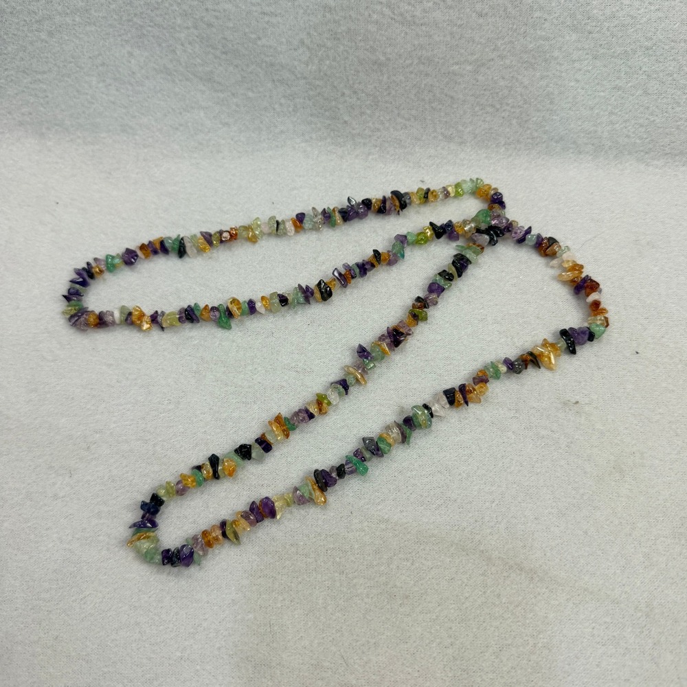 32in Multi Gemstone Chip Endless Necklace Amethyst Citrine Peridot Quartz Boho